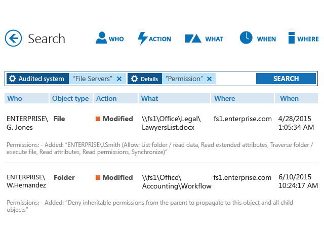 Easily search through file system audit data to investigate incidents