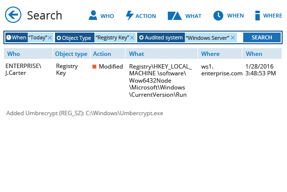 Registry key changes