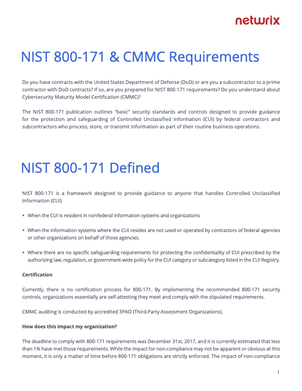 Find out which specific NIST 800-171  CMMC requirements you can address with Netwrix Change Tracker