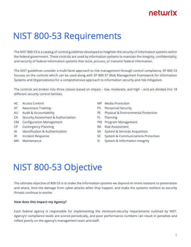 Find out which specific NIST 800-53 requirements you can address with Netwrix Change Tracker