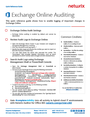 Exchange Online Auditing Quick Reference Guide PDF cover