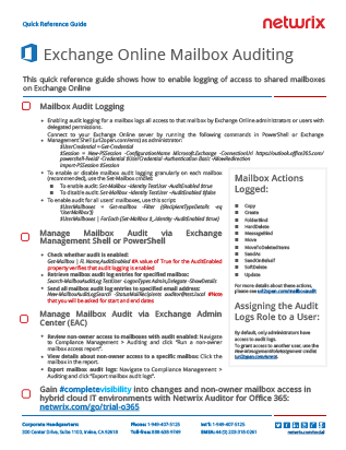 Exchange Online Mailbox Auditing Quick Reference Guide PDF cover