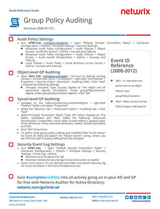 Group Policy Auditing Quick Reference Guide PDF cover