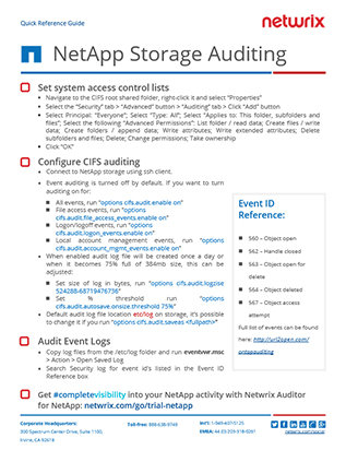 NetApp Storage Auditing Quick Reference Guide PDF cover