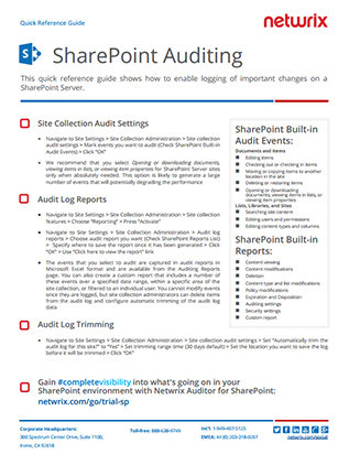 SharePoint Auditing Quick Reference Guide PDF cover
