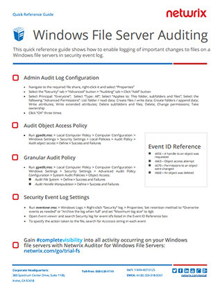 Windows File Server Auditing Quick Reference Guide PDF cover
