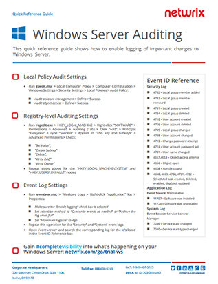 Windows Server Auditing Quick Reference Guide PDF cover