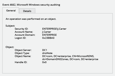 Microsoft Windows security event 4662: An operation was performed on an object