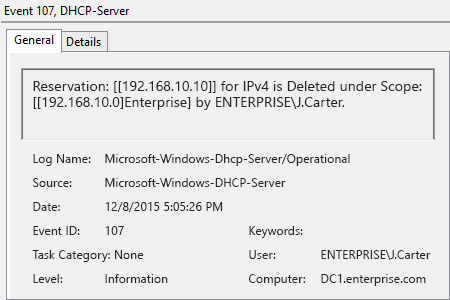 DHCP-Server event: DHCP Reservation deleted